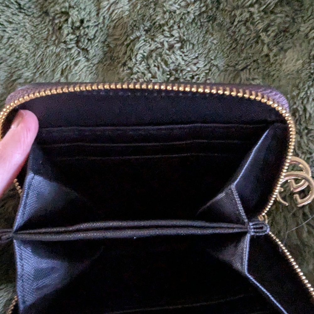 Gucci Beige GG Supreme Zip Card Case with Brown Leather and Green-Red Web - Picture 2 of 2